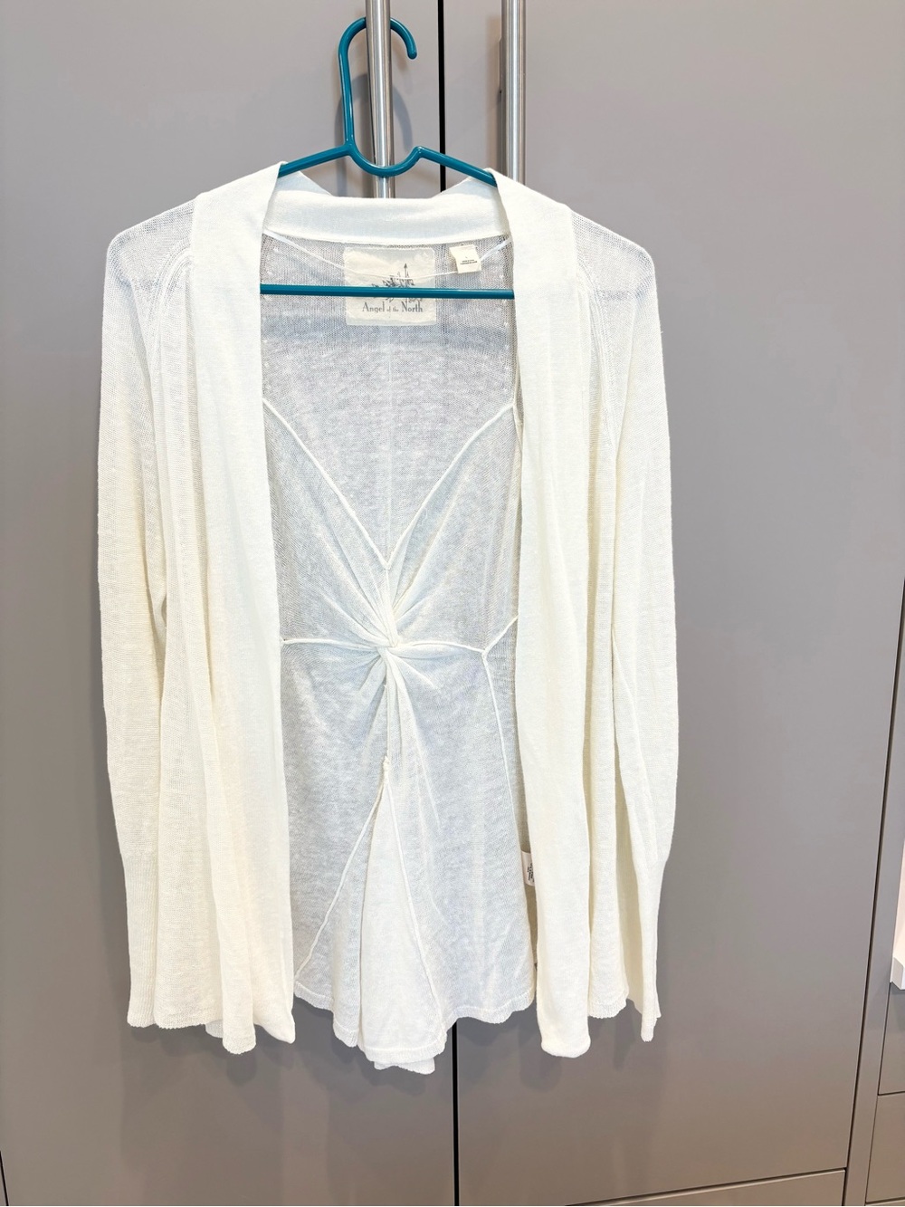 Anthropologie Angel of the North Ivory Linen Blend Open Cardigan Twist Back-L
